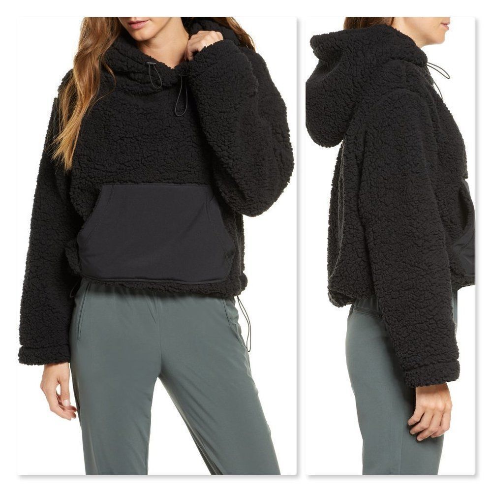 Zella Cassie Faux Shearling Hoodie in Black